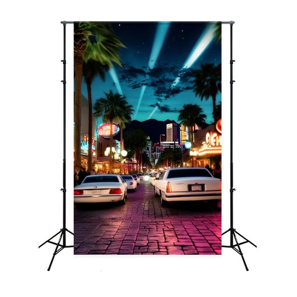 Hollywood Backdrop Limousine Boulevard Neon Lights Red Carpet Backdrop LXX58-315