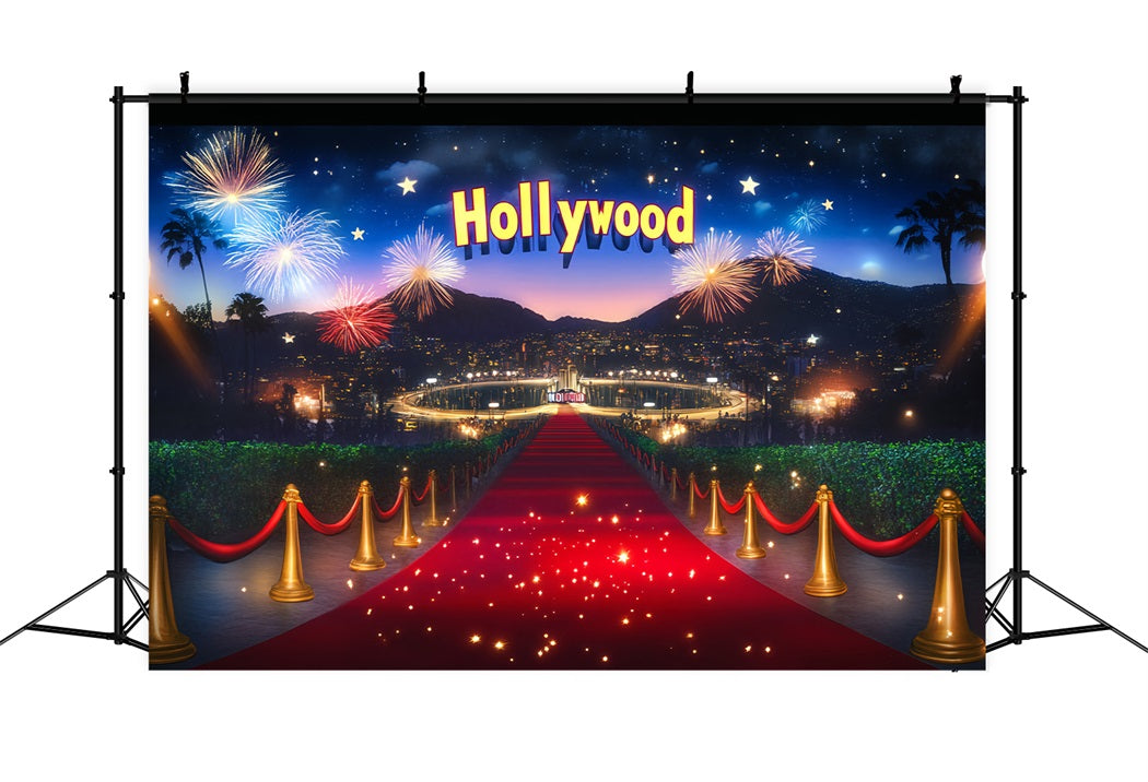 Hollywood Backdrop Hollywood Fireworks Celebration Night Red Carpet Backdrop LXX58-316