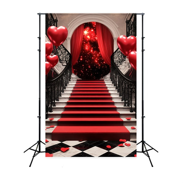 Oscar Backdrop Romantic Staircase Heart Balloons Red Carpet Stage Backdrop LXX58-319