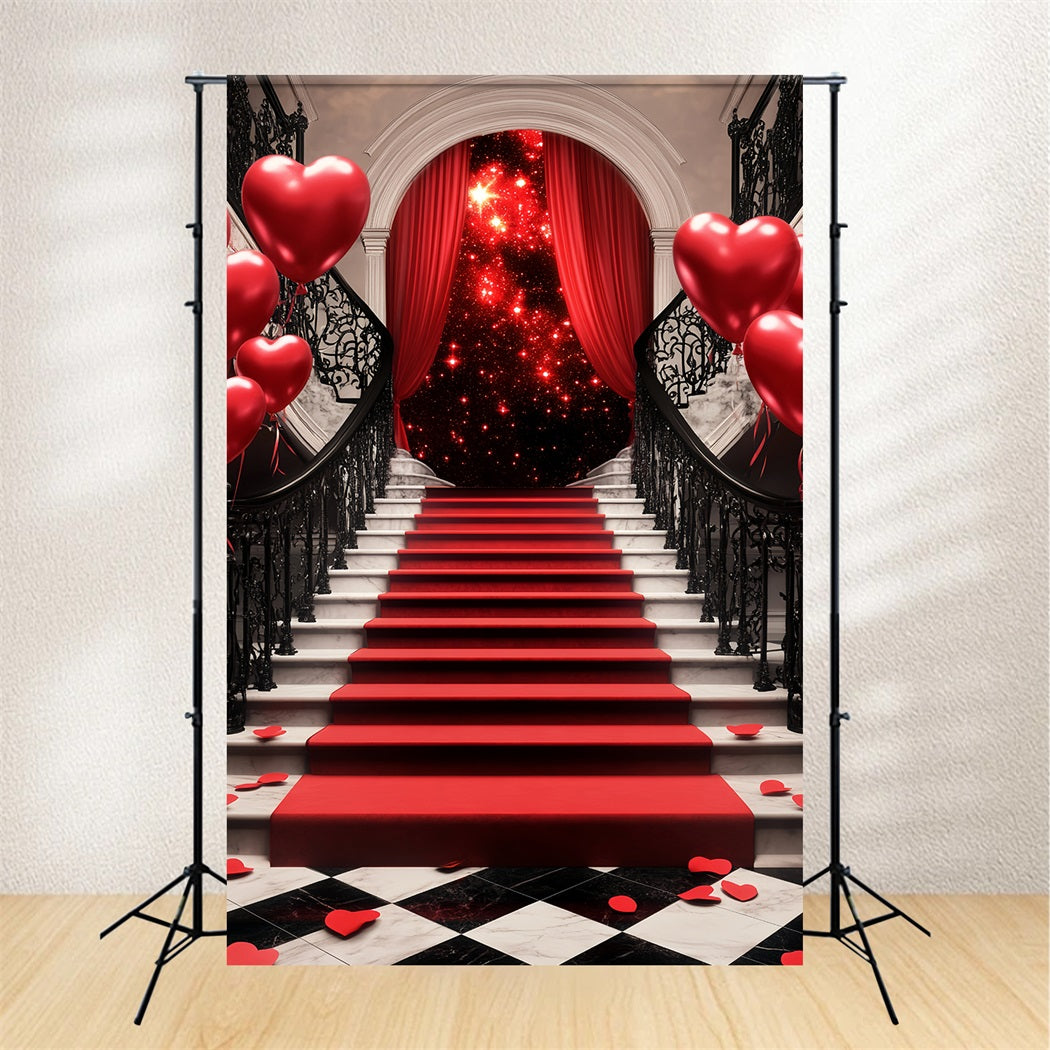 Oscar Backdrop Romantic Staircase Heart Balloons Red Carpet Stage Backdrop LXX58-319