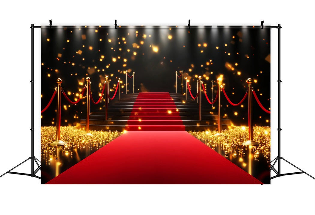 Red Carpet Backdrop Golden Sparkling Stairway Entrance Stage Backdrop LXX58-328