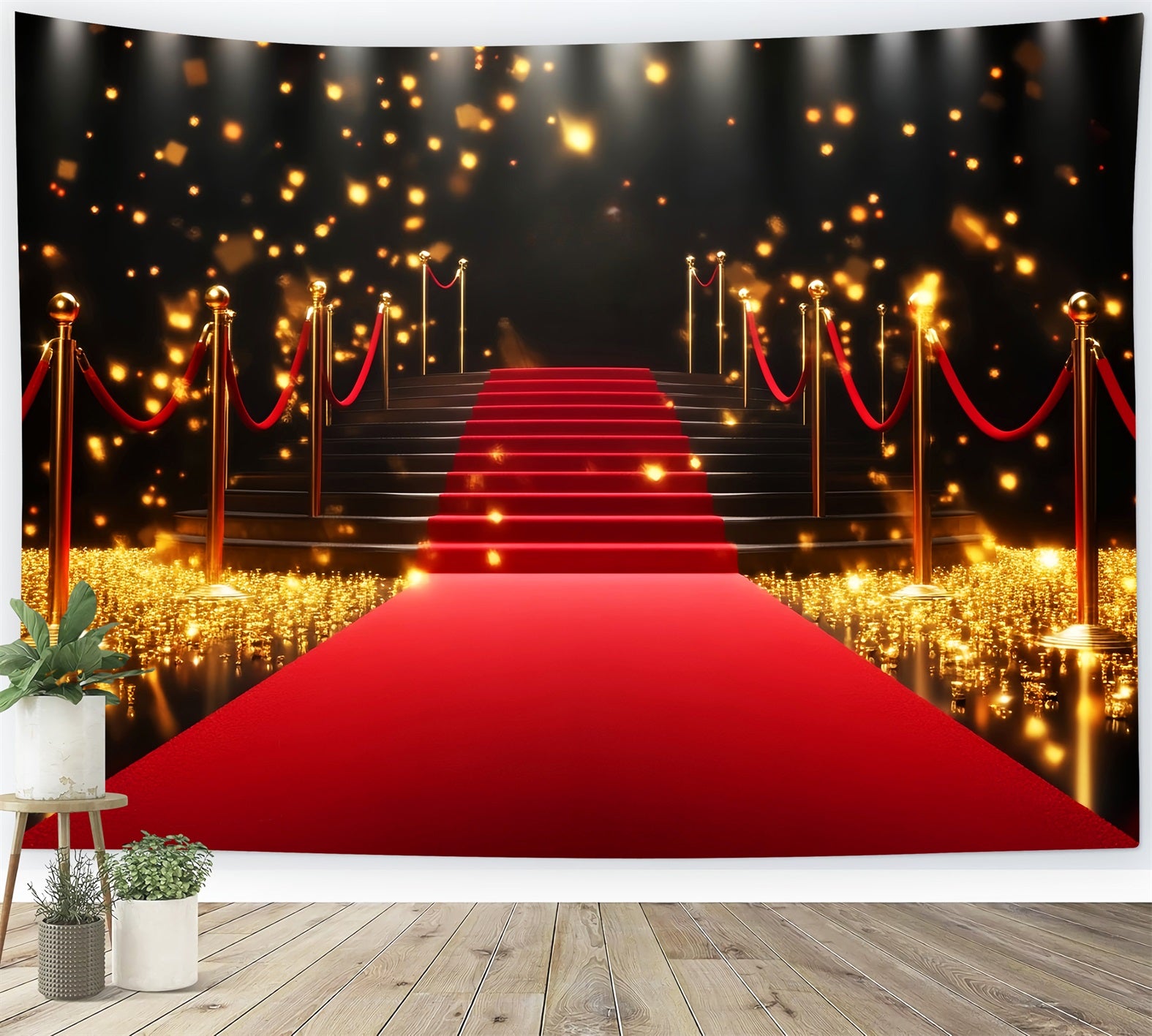 Red Carpet Backdrop Golden Sparkling Stairway Entrance Stage Backdrop LXX58-328