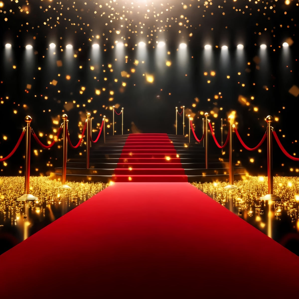 Red Carpet Backdrop Golden Sparkling Stairway Entrance Stage Backdrop LXX58-328