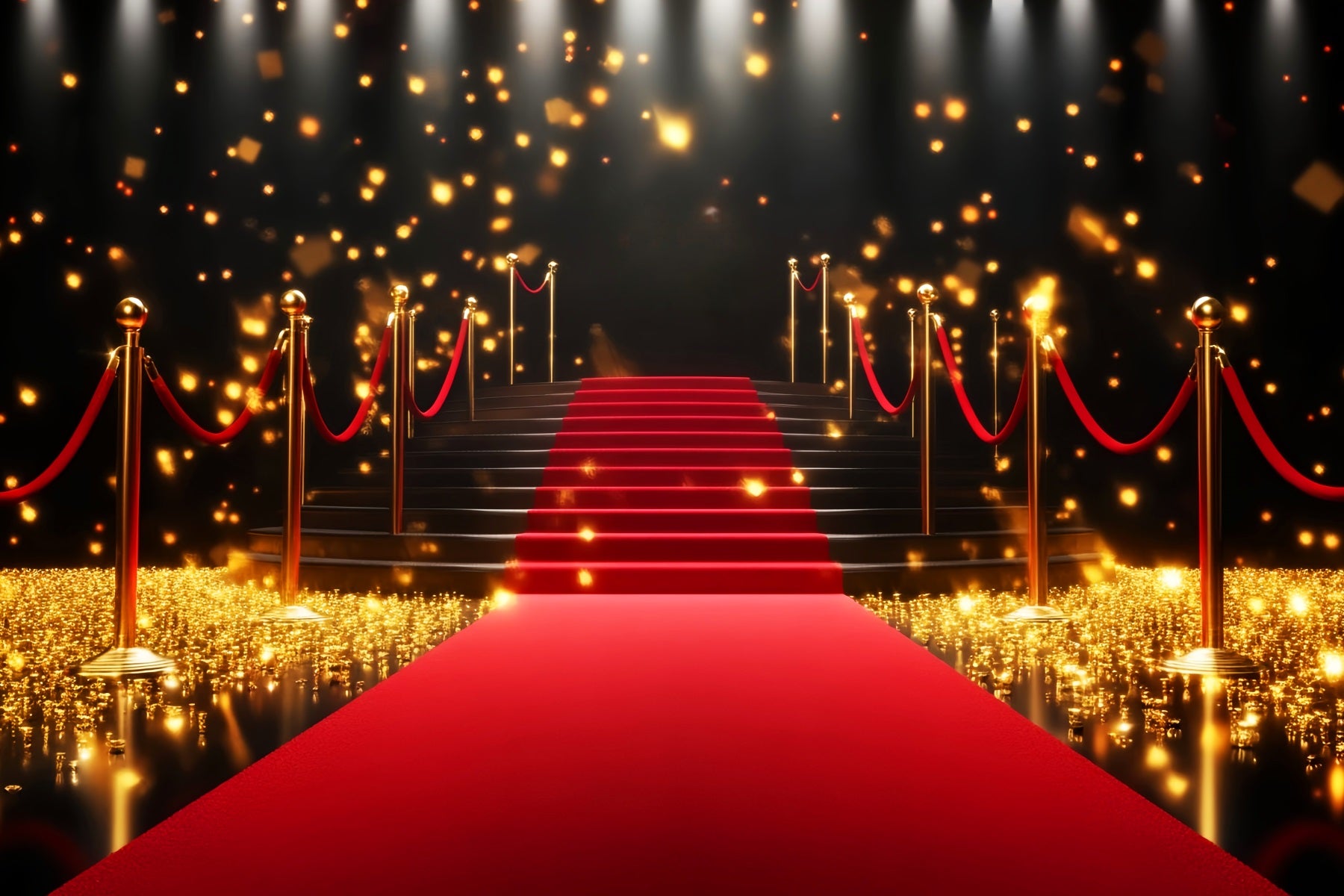 Red Carpet Backdrop Golden Sparkling Stairway Entrance Stage Backdrop LXX58-328