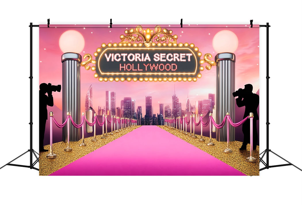 Red Carpet Backdrop Pink Carpet Glamour Lights Hollywood Backdrop LXX58-330