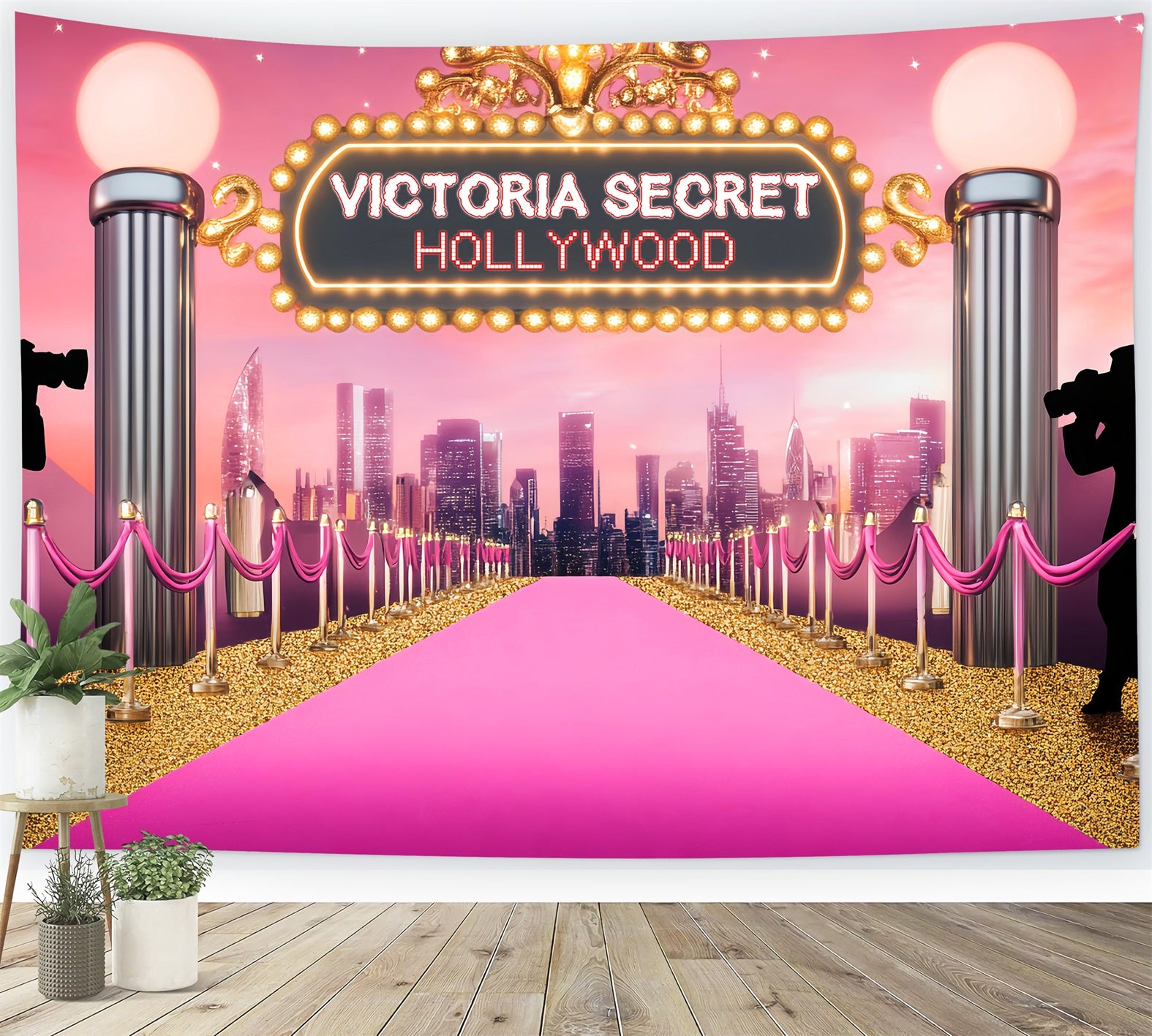 Red Carpet Backdrop Pink Carpet Glamour Lights Hollywood Backdrop LXX58-330