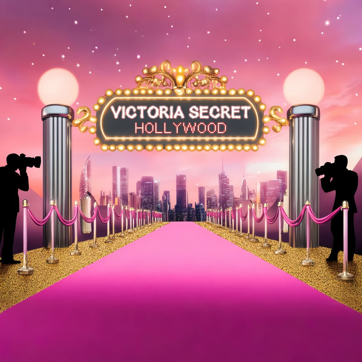 Red Carpet Backdrop Pink Carpet Glamour Lights Hollywood Backdrop LXX58-330