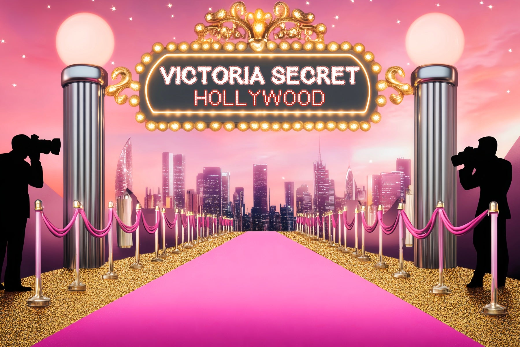 Red Carpet Backdrop Pink Carpet Glamour Lights Hollywood Backdrop LXX58-330