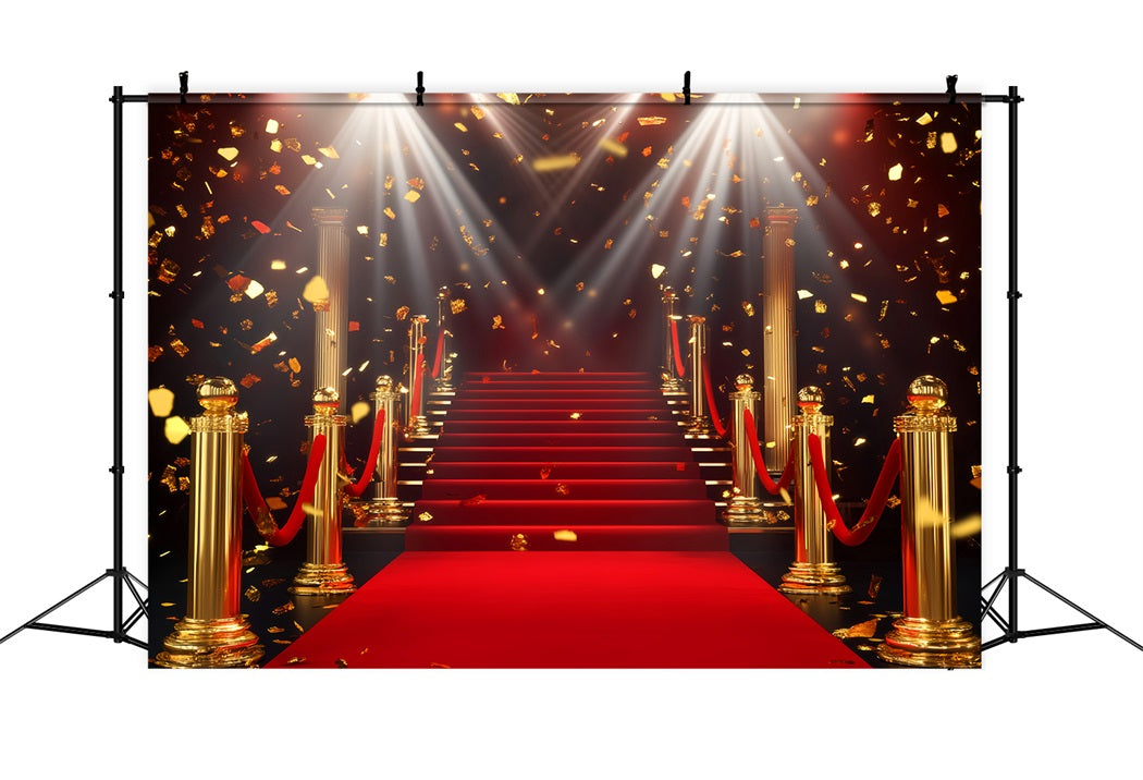 Red Carpet Backdrop Golden Column Glittering Stairway Stage Backdrop LXX58-331