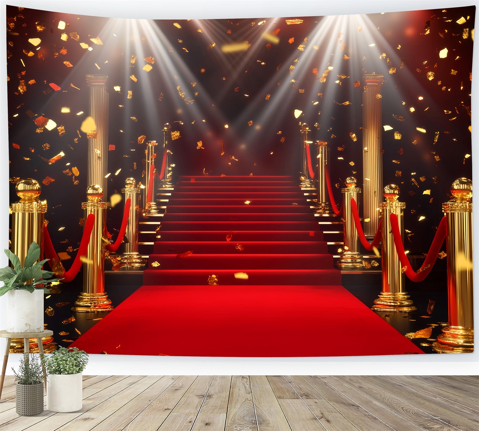 Red Carpet Backdrop Golden Column Glittering Stairway Stage Backdrop LXX58-331