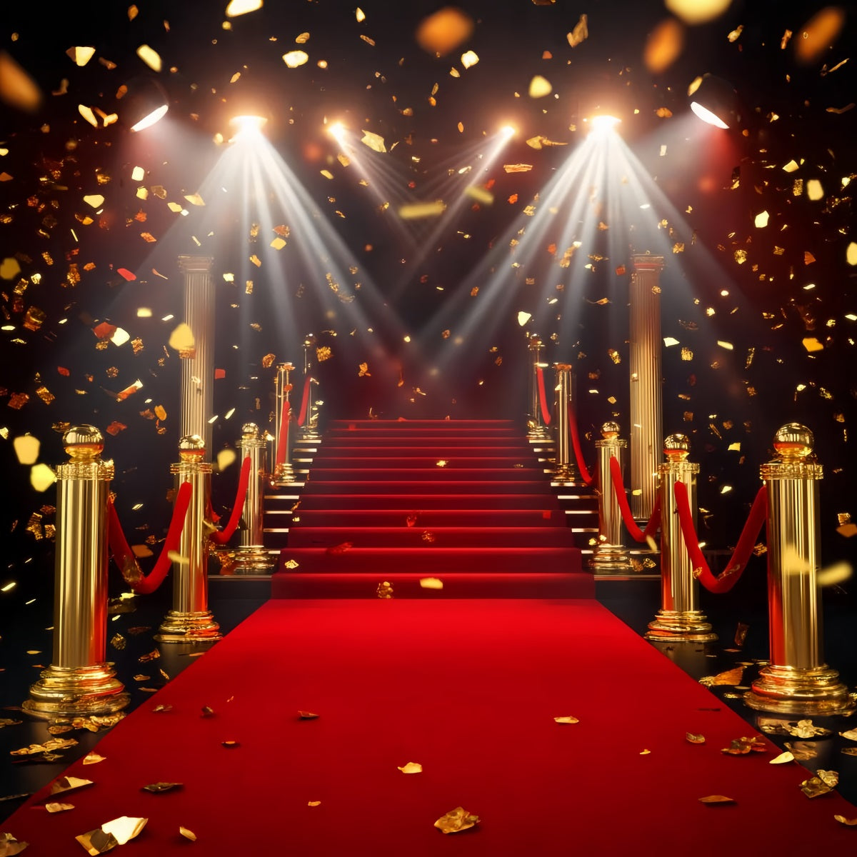 Red Carpet Backdrop Golden Column Glittering Stairway Stage Backdrop LXX58-331