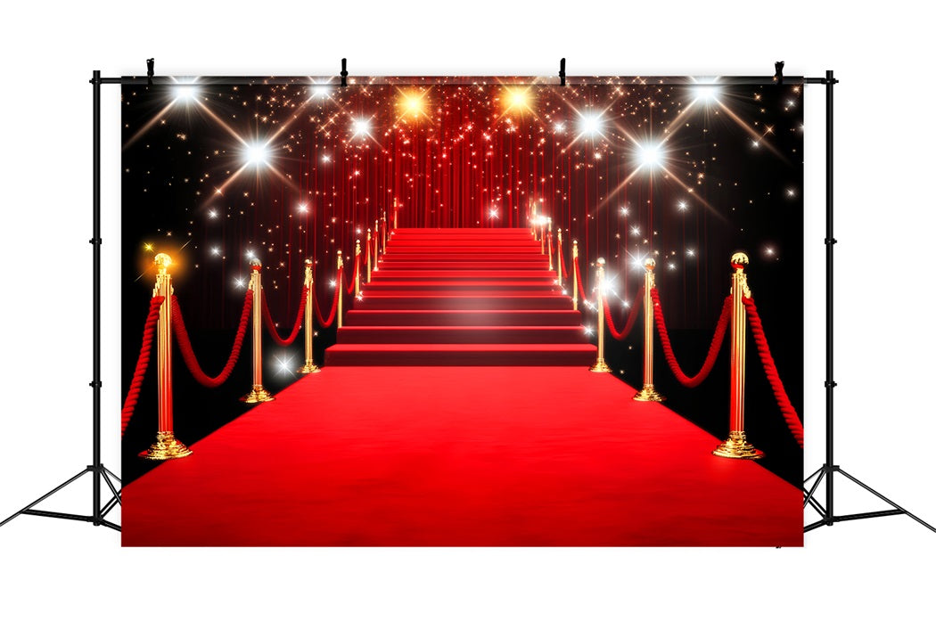 Red Carpet Backdrop Golden Sparkling Stairway Lights Stage Backdrop LXX58-332