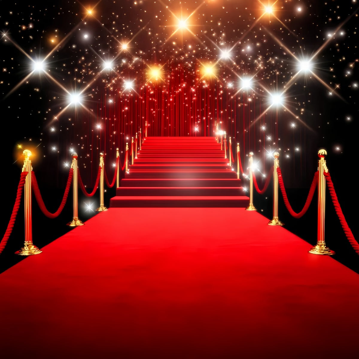 Red Carpet Backdrop Golden Sparkling Stairway Lights Stage Backdrop LXX58-332
