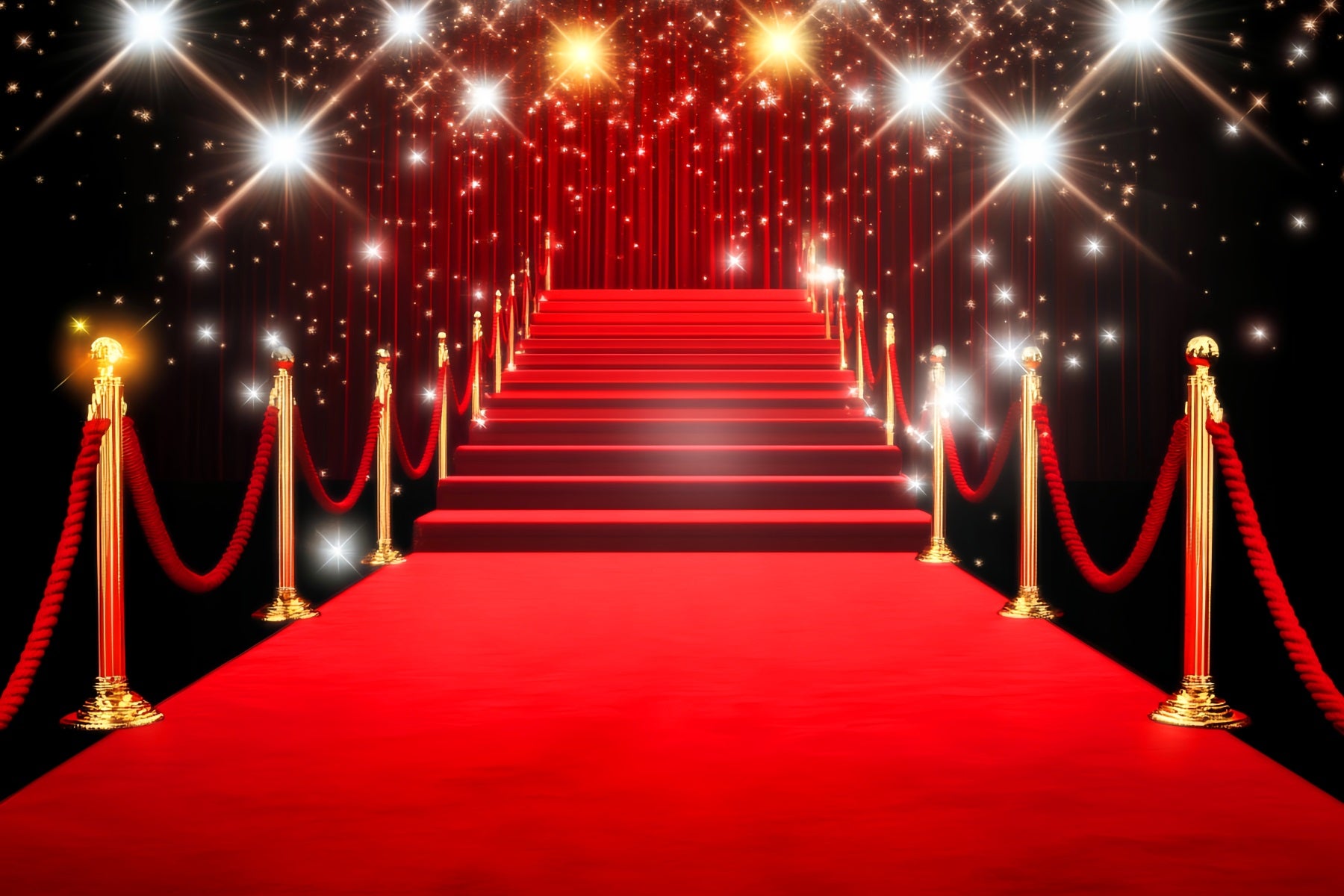 Red Carpet Backdrop Golden Sparkling Stairway Lights Stage Backdrop LXX58-332