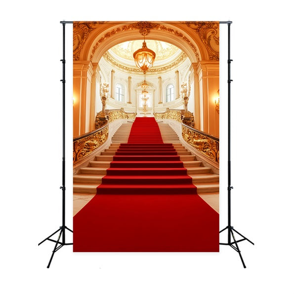 Red Carpet Backdrop Royal Golden Chandelier Stairway Stage Backdrop LXX58-334