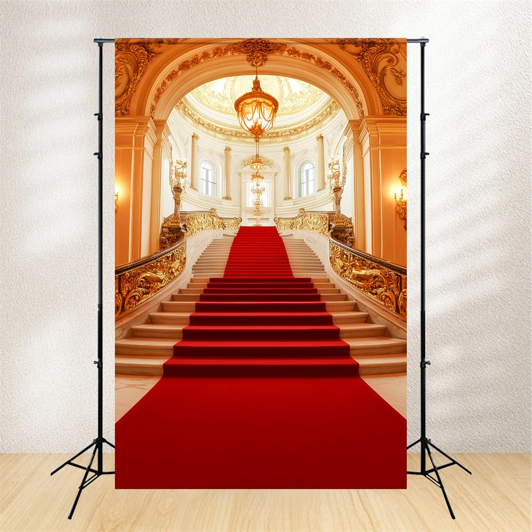 Red Carpet Backdrop Royal Golden Chandelier Stairway Stage Backdrop LXX58-334