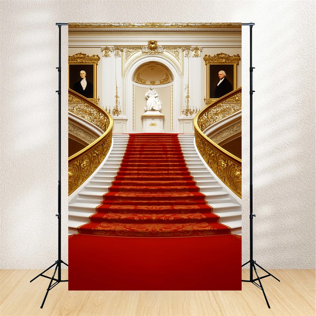 Red Carpet Backdrop Classic Regal Statue Staircase Stage Backdrop LXX58-335