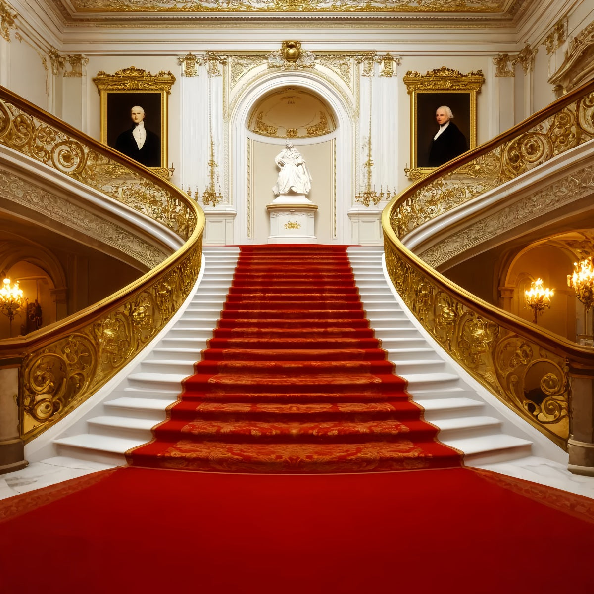 Red Carpet Backdrop Classic Regal Statue Staircase Stage Backdrop LXX58-335