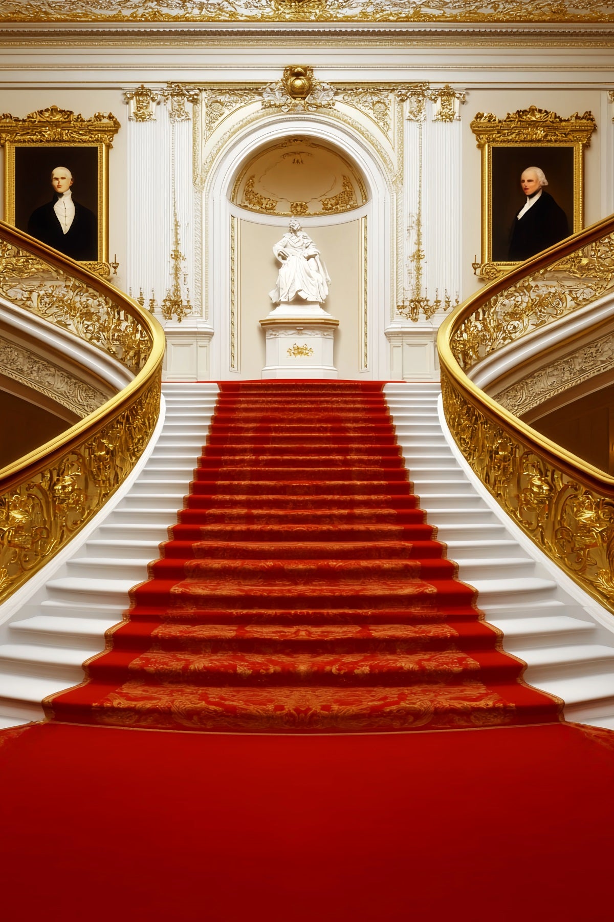 Red Carpet Backdrop Classic Regal Statue Staircase Stage Backdrop LXX58-335