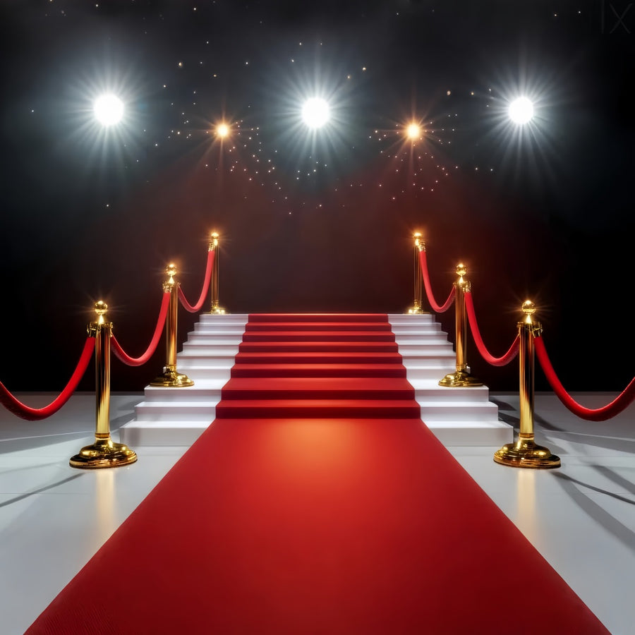 Red Carpet Background With Lights Red Carpet Backdrop Golden Lights Glamorous Staircase Stage Backdrop L