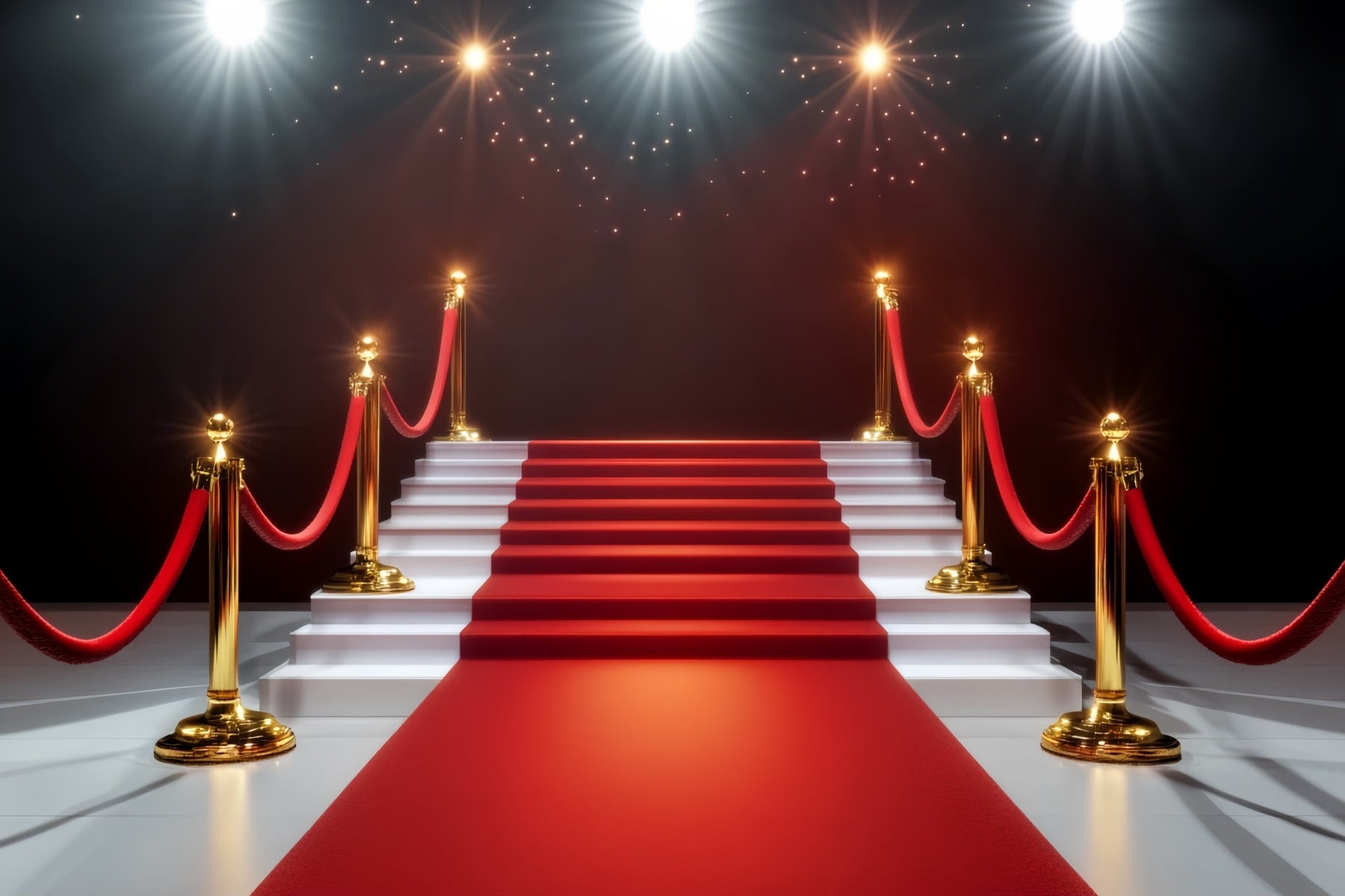 Red Carpet Backdrop Golden Lights Glamorous Staircase Stage Backdrop LXX58-336