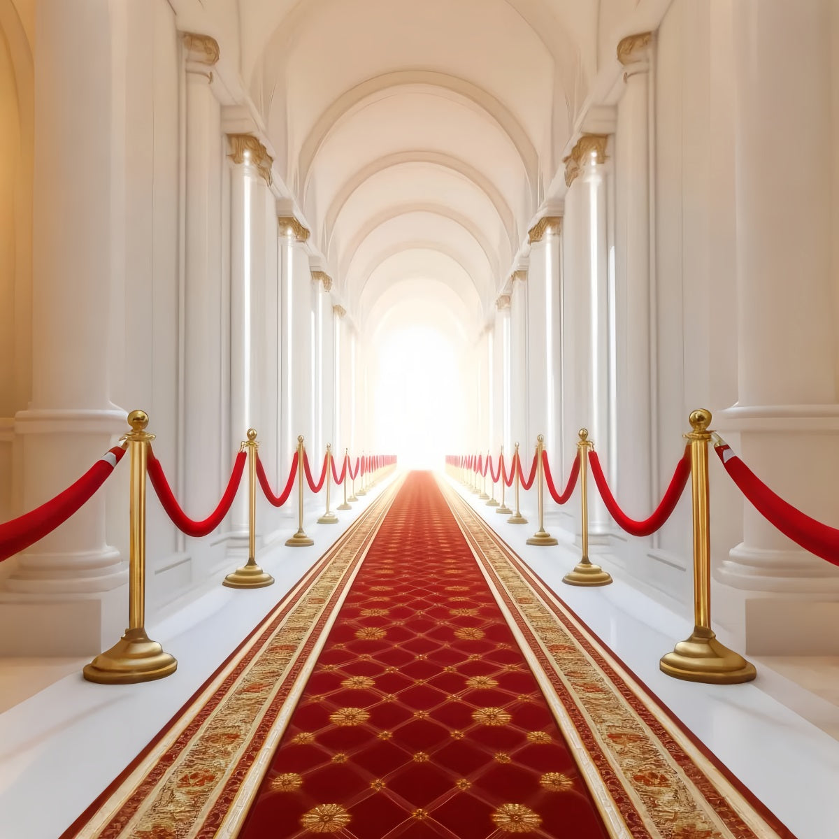 Red Carpet Backdrop Royal Arched Hallway Columns Red Carpet Photo Backdrop LXX58-337