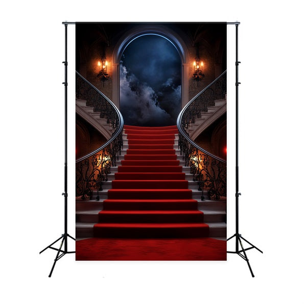 Red Carpet Backdrop Mystic Moonlit Stairway Mansion Stage Backdrop LXX58-339