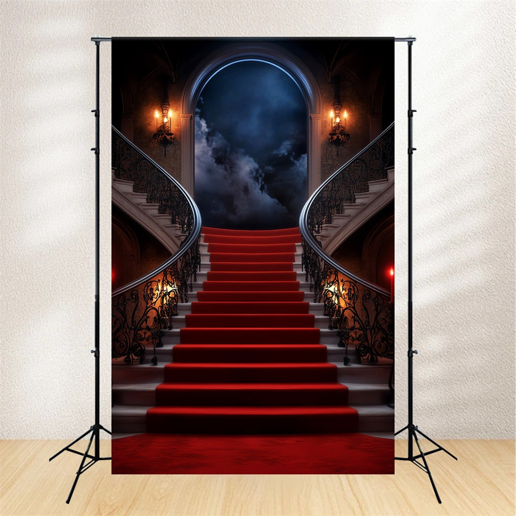 Red Carpet Backdrop Mystic Moonlit Stairway Mansion Stage Backdrop LXX58-339