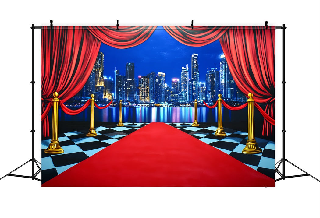 Red Carpet Backdrop City Skyline Curtain Entrance Hollywood Backdrop LXX58-340
