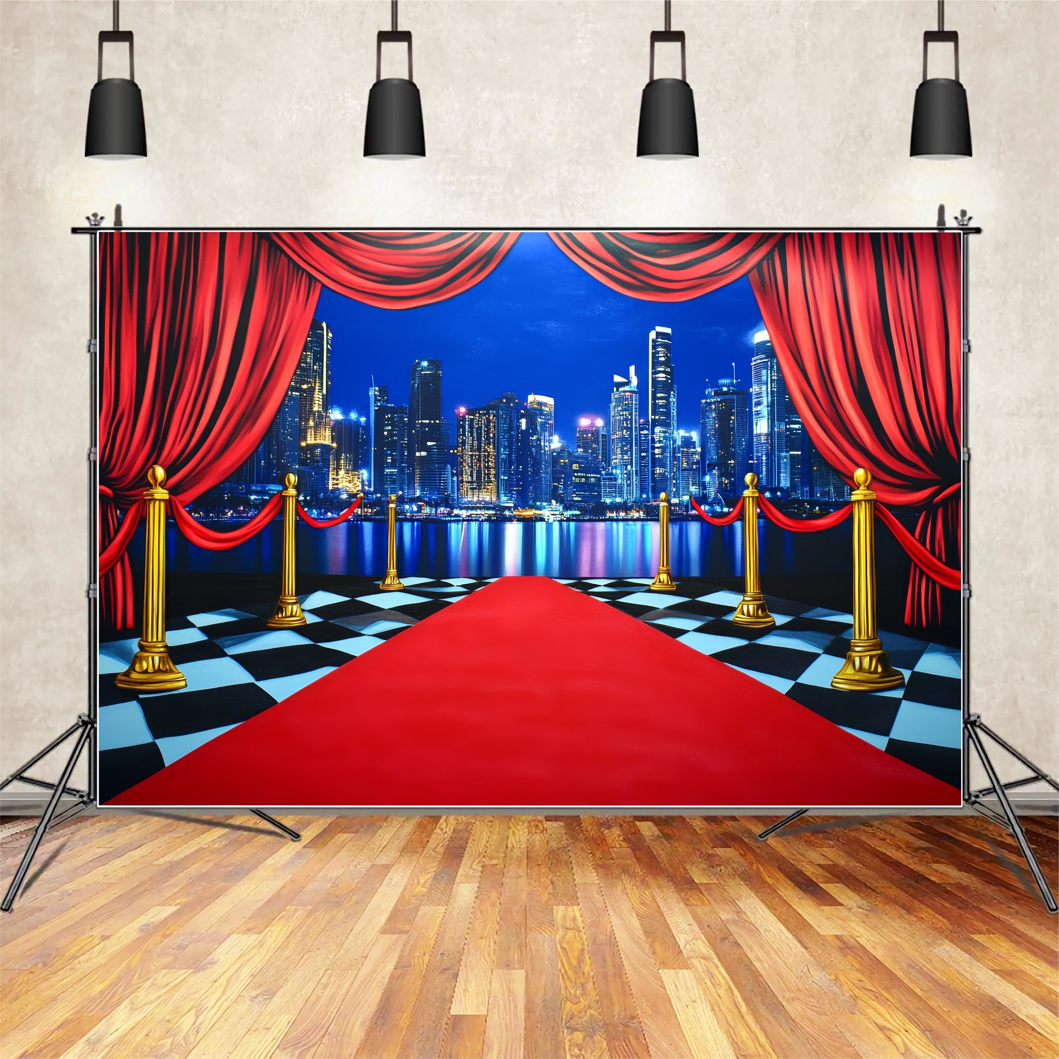 Red Carpet Backdrop City Skyline Curtain Entrance Hollywood Backdrop LXX58-340
