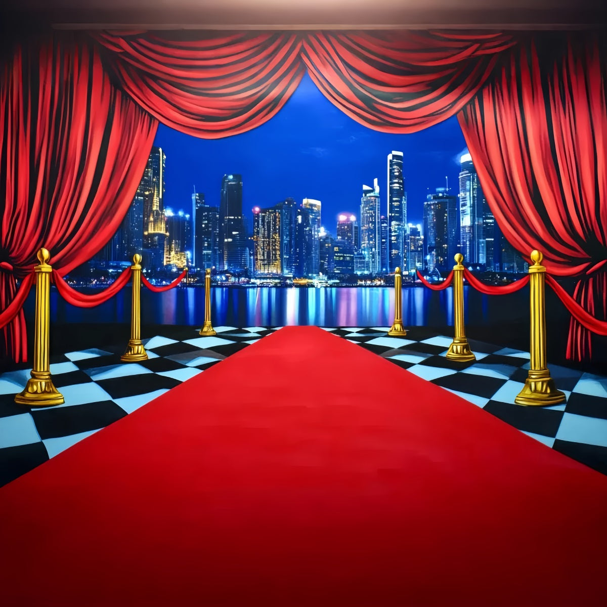 Red Carpet Backdrop City Skyline Curtain Entrance Hollywood Backdrop LXX58-340