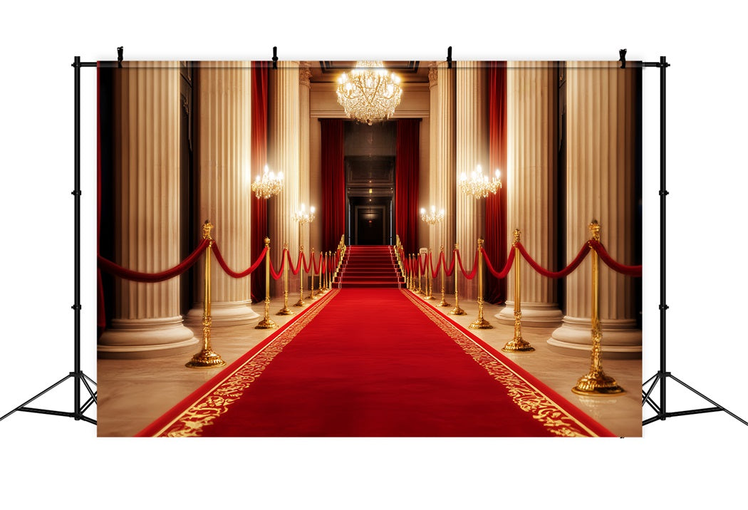 Red Carpet Backdrop Grand Hall Chandelier Glow Stage Photo Backdrop LXX58-341