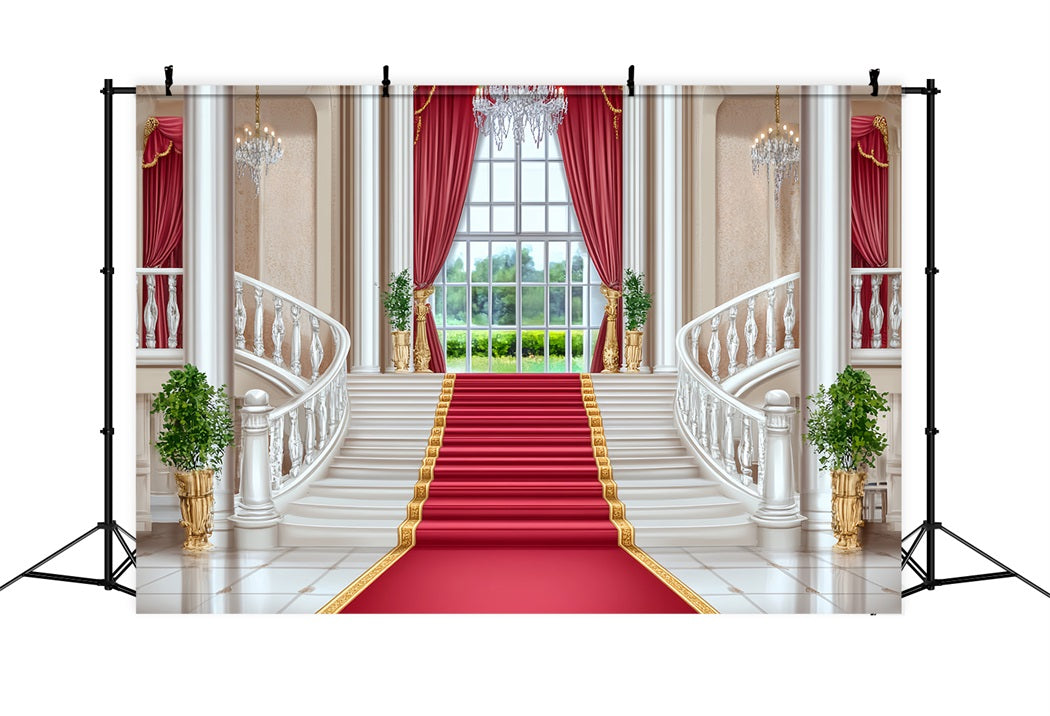 Red Carpet Backdrop Palace Staircase Red Elegance Stage Backdrop LXX58-342