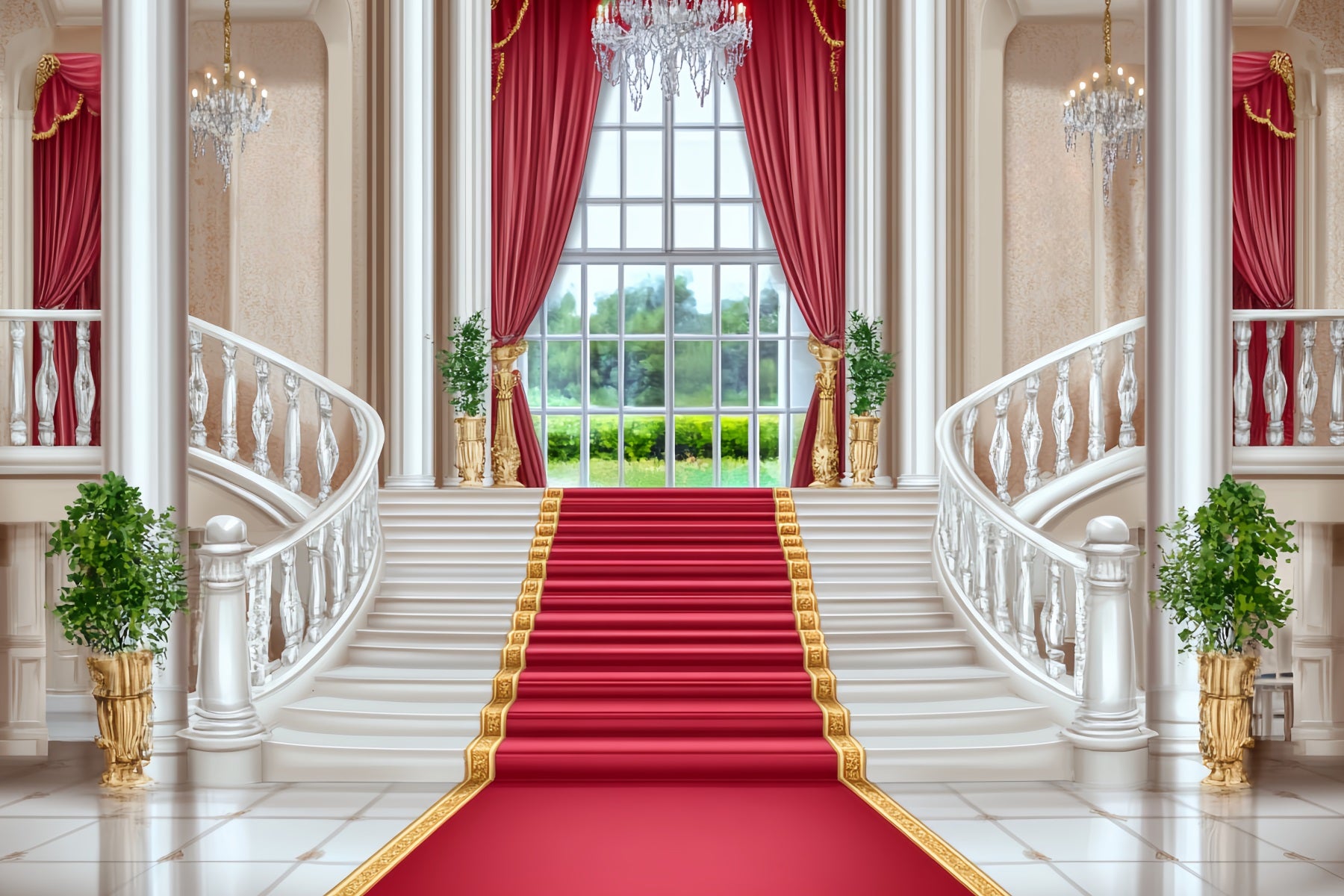 Red Carpet Backdrop Palace Staircase Red Elegance Stage Backdrop LXX58-342