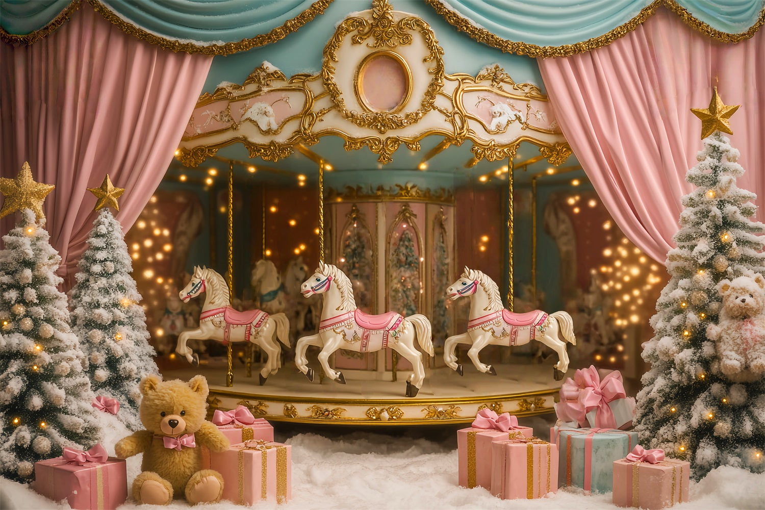 Newborn Backdrop Carousel Horses Winter Wonderland Newborn Photography Backdrops LXX58-343