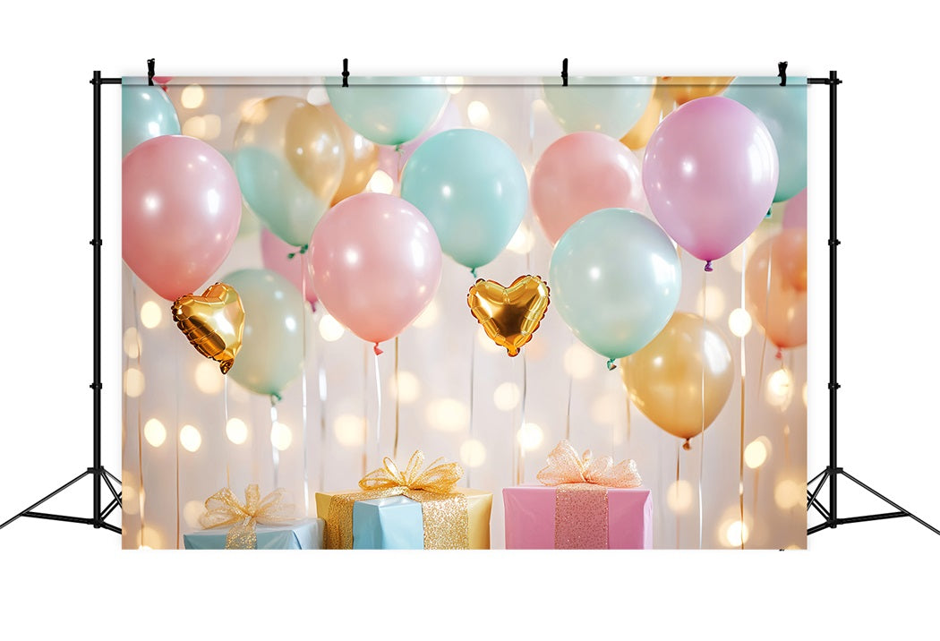Newborn Backdrop Pastel Balloons Golden Hearts Newborn Photography Backdrop LXX58-345