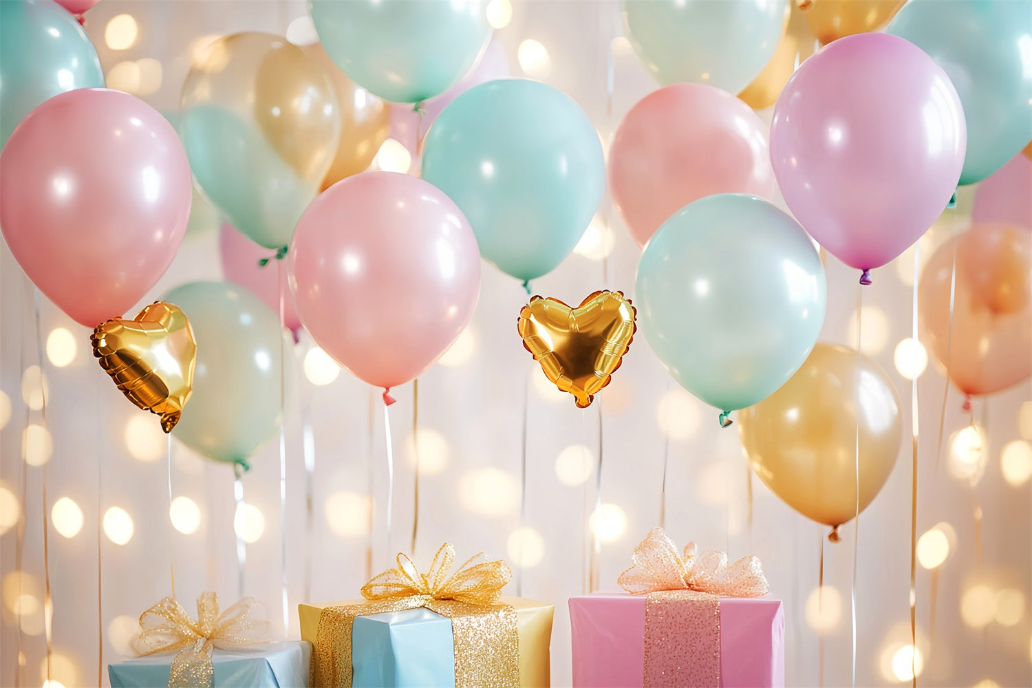 Newborn Backdrop Pastel Balloons Golden Hearts Newborn Photography Backdrop LXX58-345