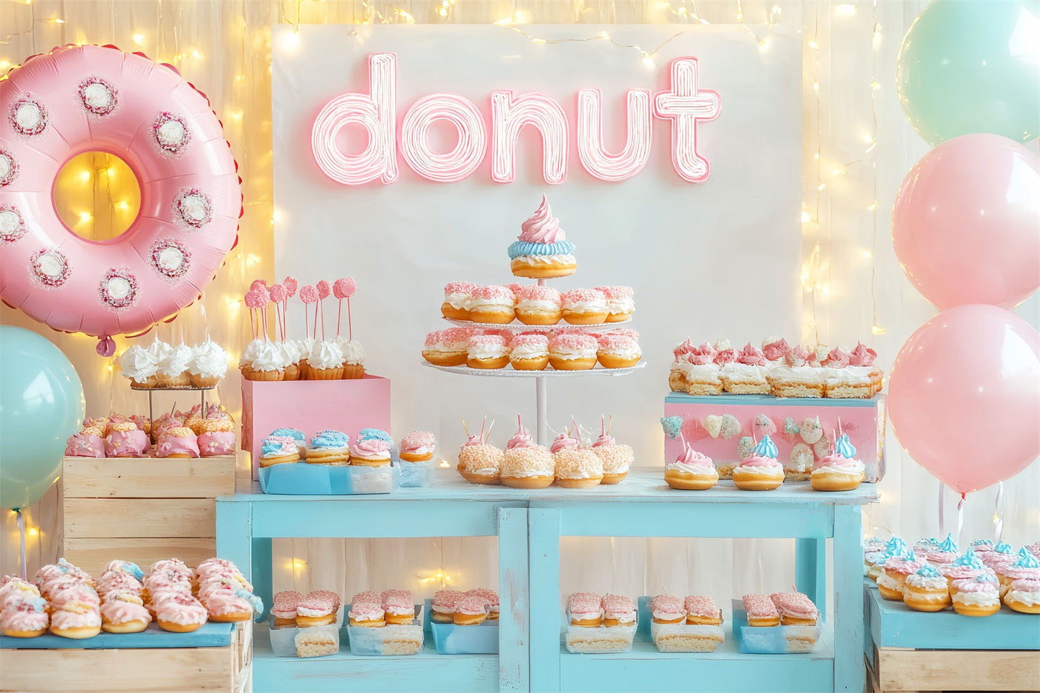 Newborn Backdrop Colorful Donuts Dessert Table Newborn Photo Backdrop LXX58-346