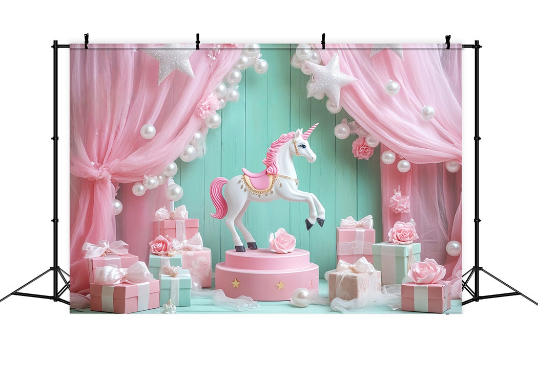 Newborn Backdrop Unicorn Pink Drapes Presents Kids Backdrop LXX58-348