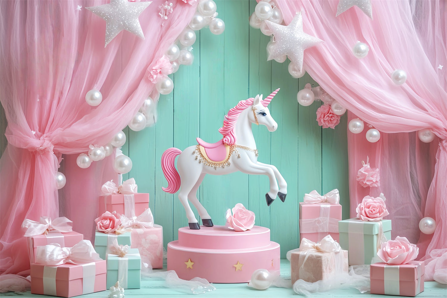 Newborn Backdrop Unicorn Pink Drapes Presents Kids Backdrop LXX58-348