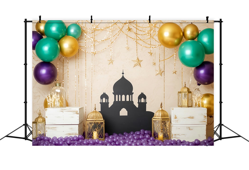 Newborn Backdrop Golden Lanterns Palace Balloons Kids Photo Backdrop LXX58-349