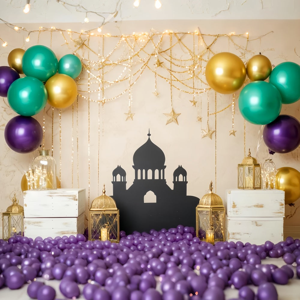 Newborn Backdrop Golden Lanterns Palace Balloons Kids Photo Backdrop LXX58-349
