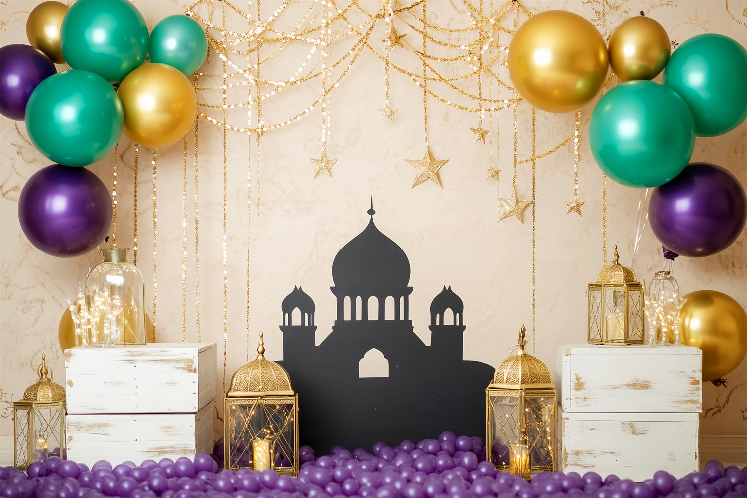Newborn Backdrop Golden Lanterns Palace Balloons Kids Photo Backdrop LXX58-349