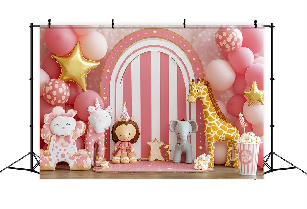 Newborn Backdrop Circus Animals Pink Balloons Photography Backdrops For Kids LXX58-351