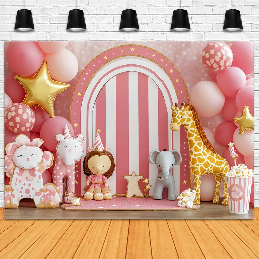 Newborn Backdrop Circus Animals Pink Balloons Photography Backdrops For Kids LXX58-351