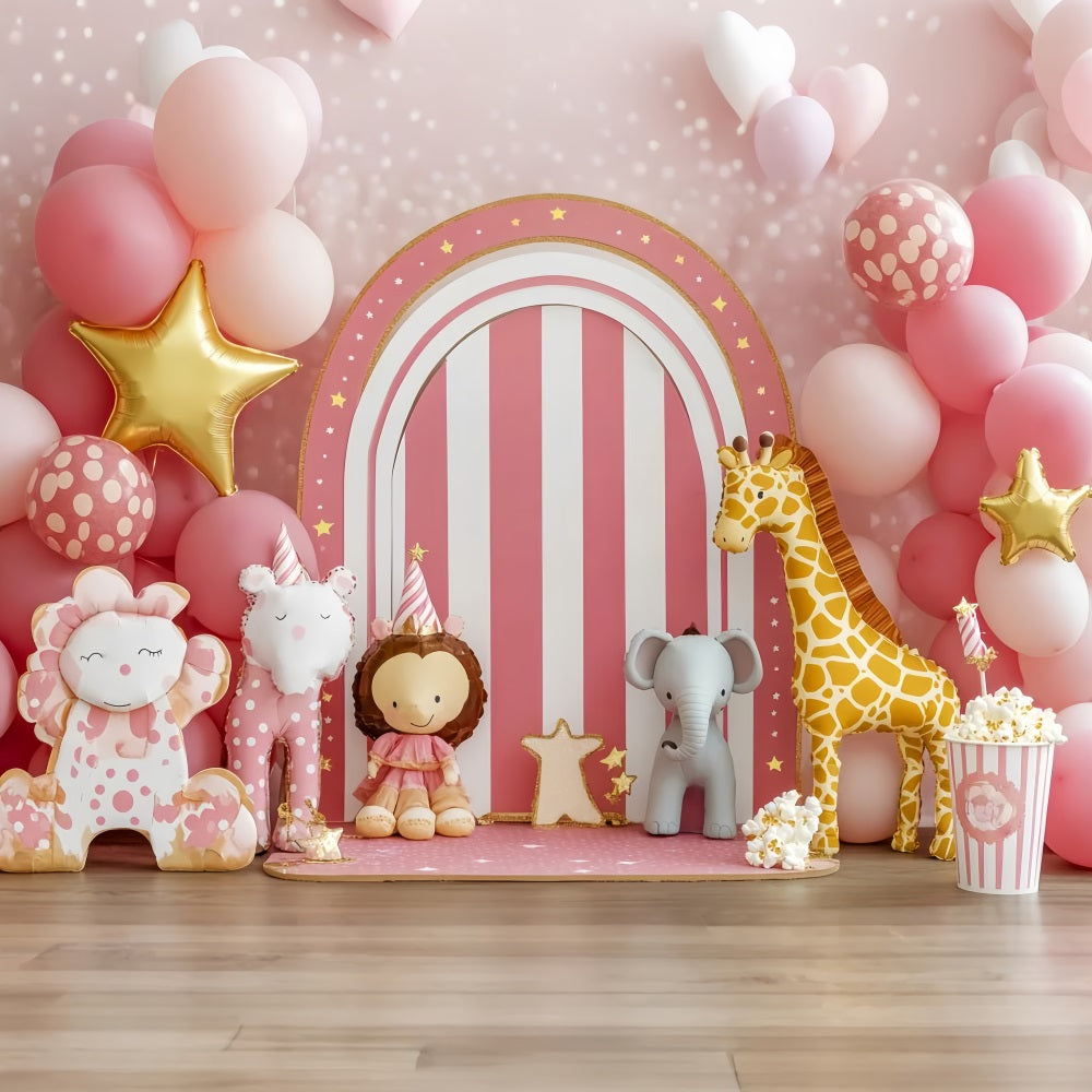 Newborn Backdrop Circus Animals Pink Balloons Photography Backdrops For Kids LXX58-351