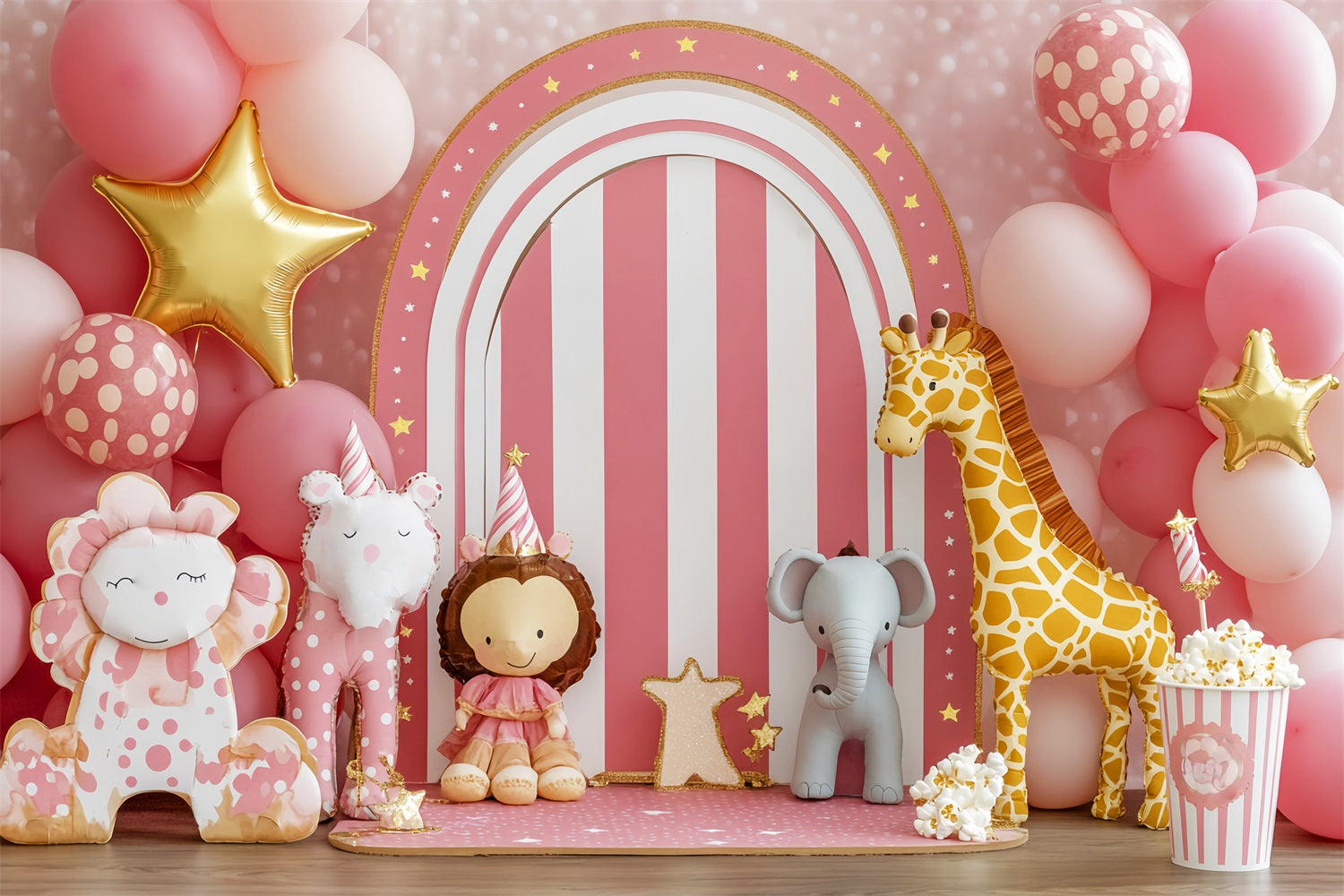 Newborn Backdrop Circus Animals Pink Balloons Photography Backdrops For Kids LXX58-351