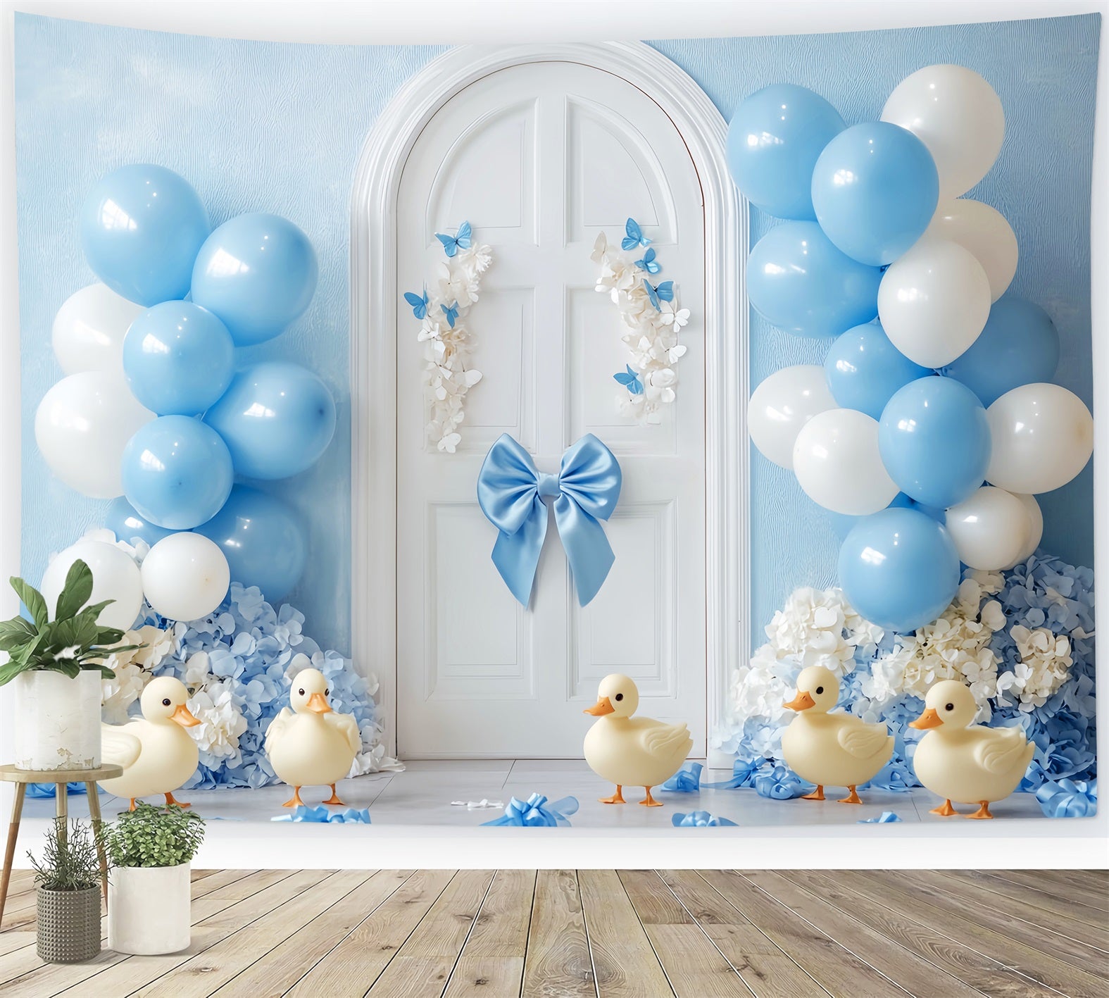 Newborn Backdrop Blue Balloons Ducks Door Newborn Photography Backdrops LXX58-353