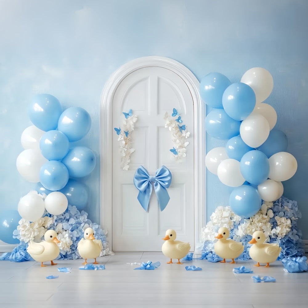 Newborn Backdrop Blue Balloons Ducks Door Newborn Photography Backdrops LXX58-353