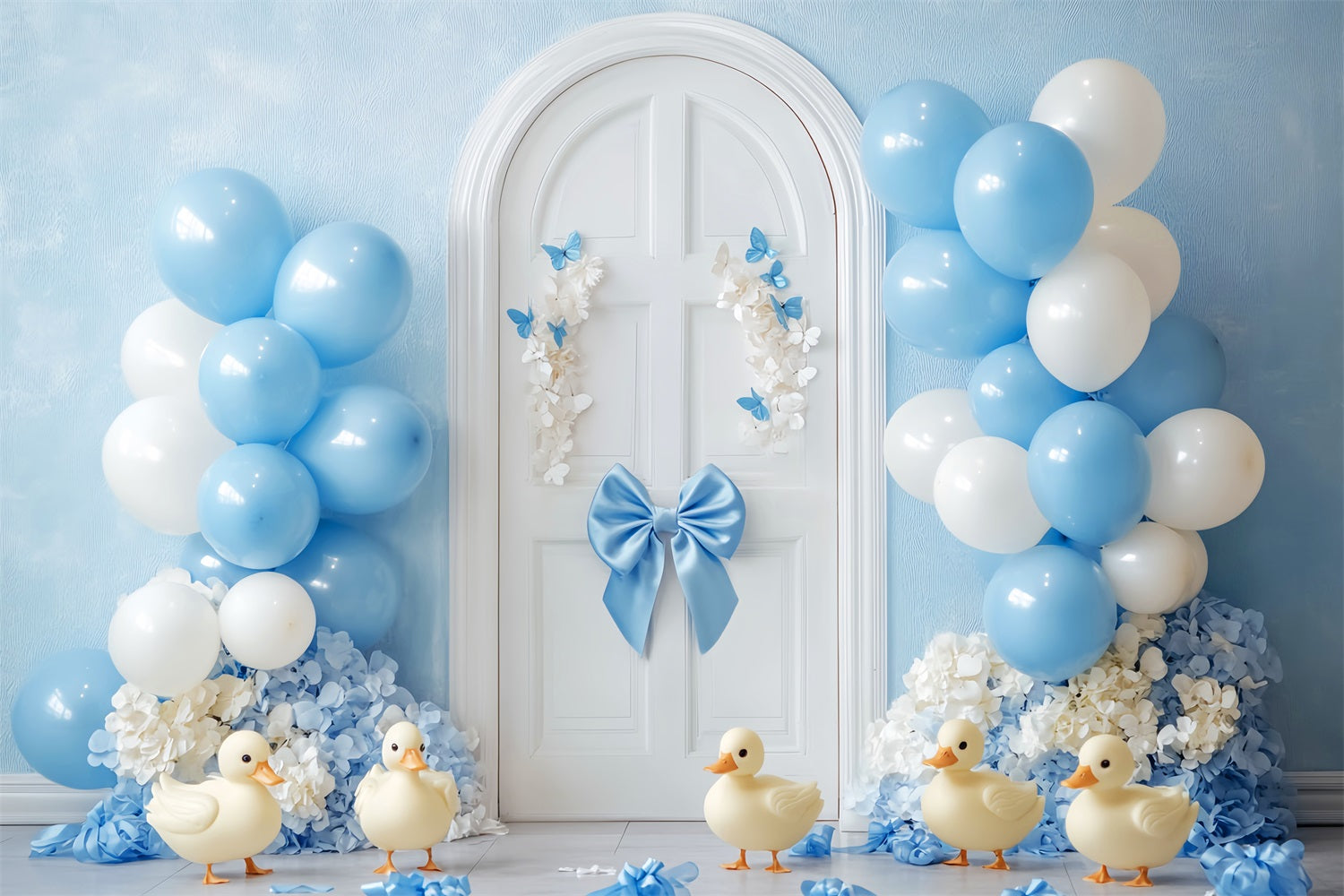 Newborn Backdrop Blue Balloons Ducks Door Newborn Photography Backdrops LXX58-353